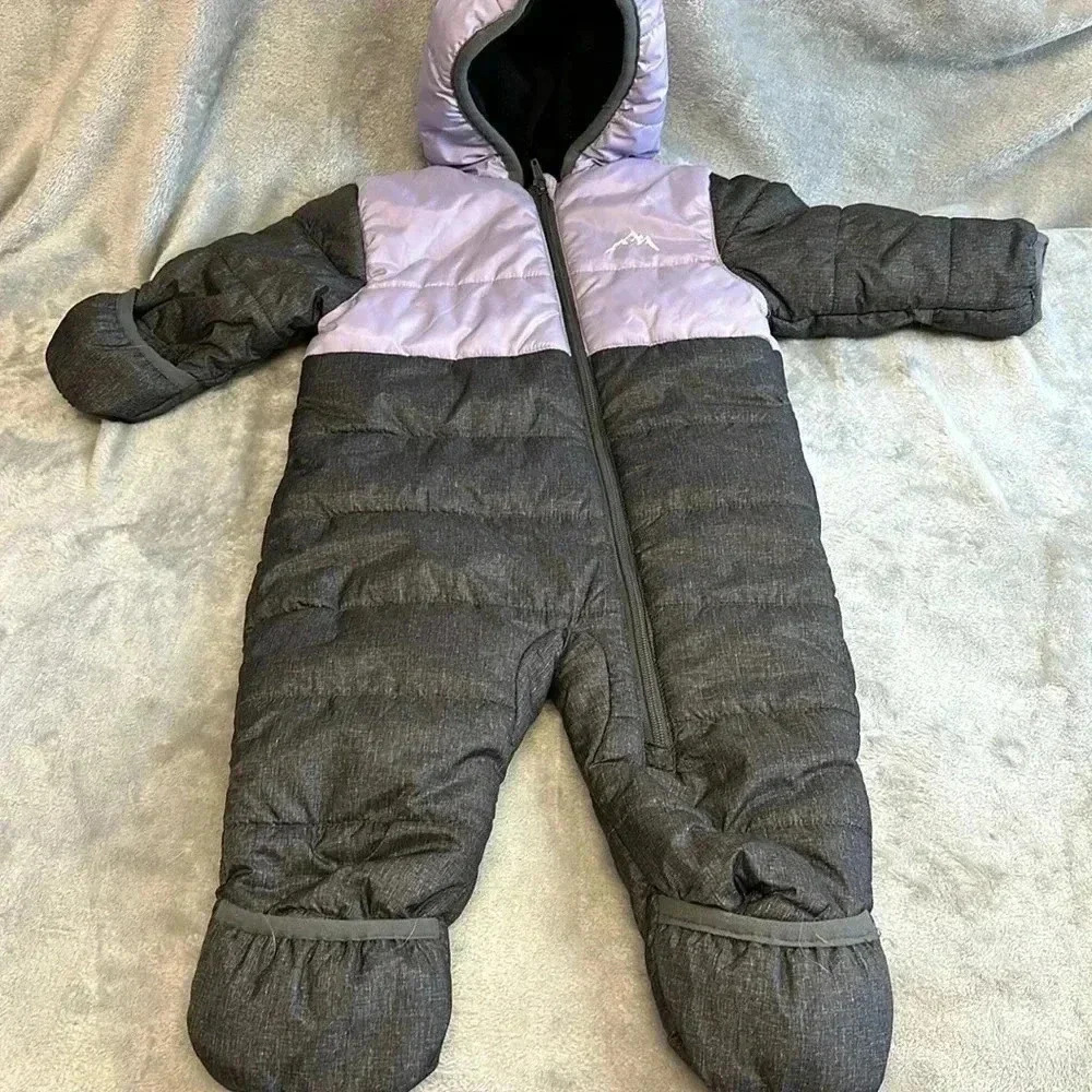 Kids Puffer Bunting Jacket - Gray and Lilac